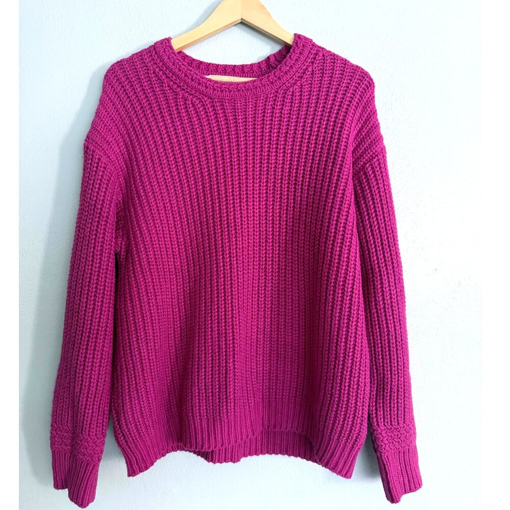 MARINE LAYER pink Oversized Crewneck chunky knit cotton merino wool sweater top - Picture 2 of 10